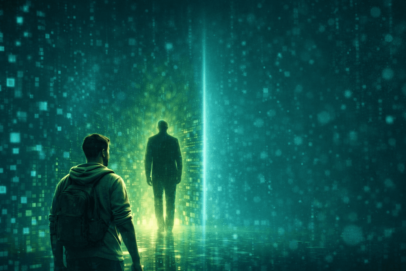 Peter follows the Senior Developer into the digital realm